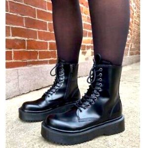 Jeffrey Campbell Sopas Lugged Platform Boot Black Leather Size 9